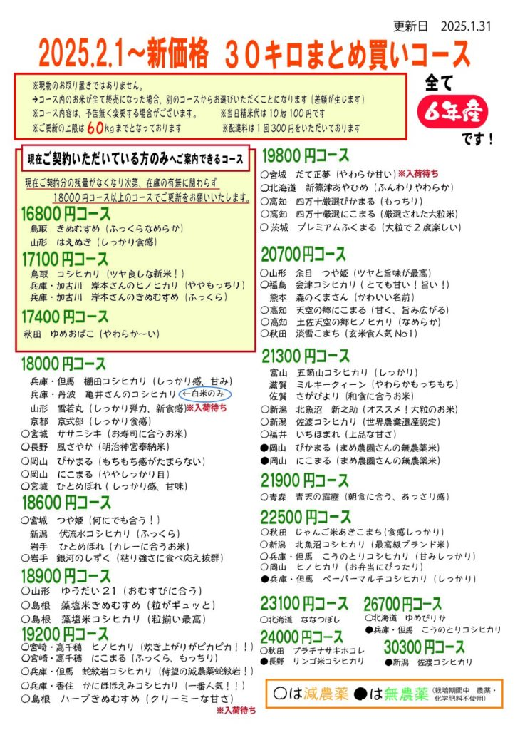 預かりコース最新表